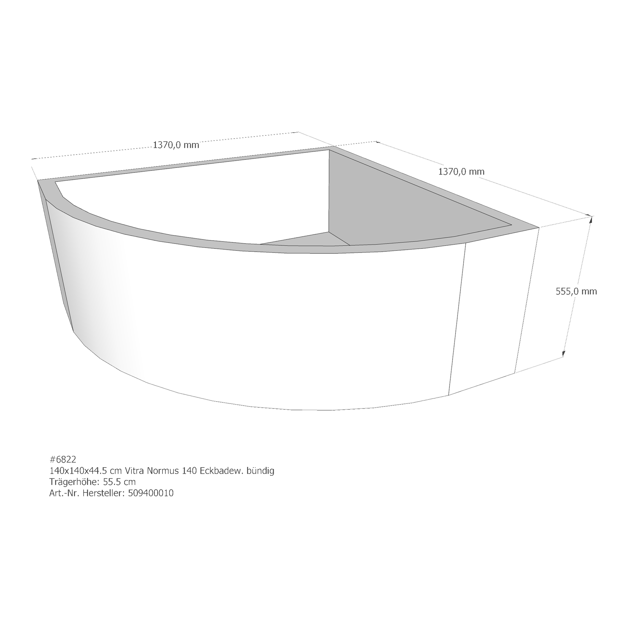 Badewannenträger für VitrA Normus 140 140 × 140 × 44,5 cm Badewannenträger für VitrA Normus 140 140 × 140 × 44,5 cm