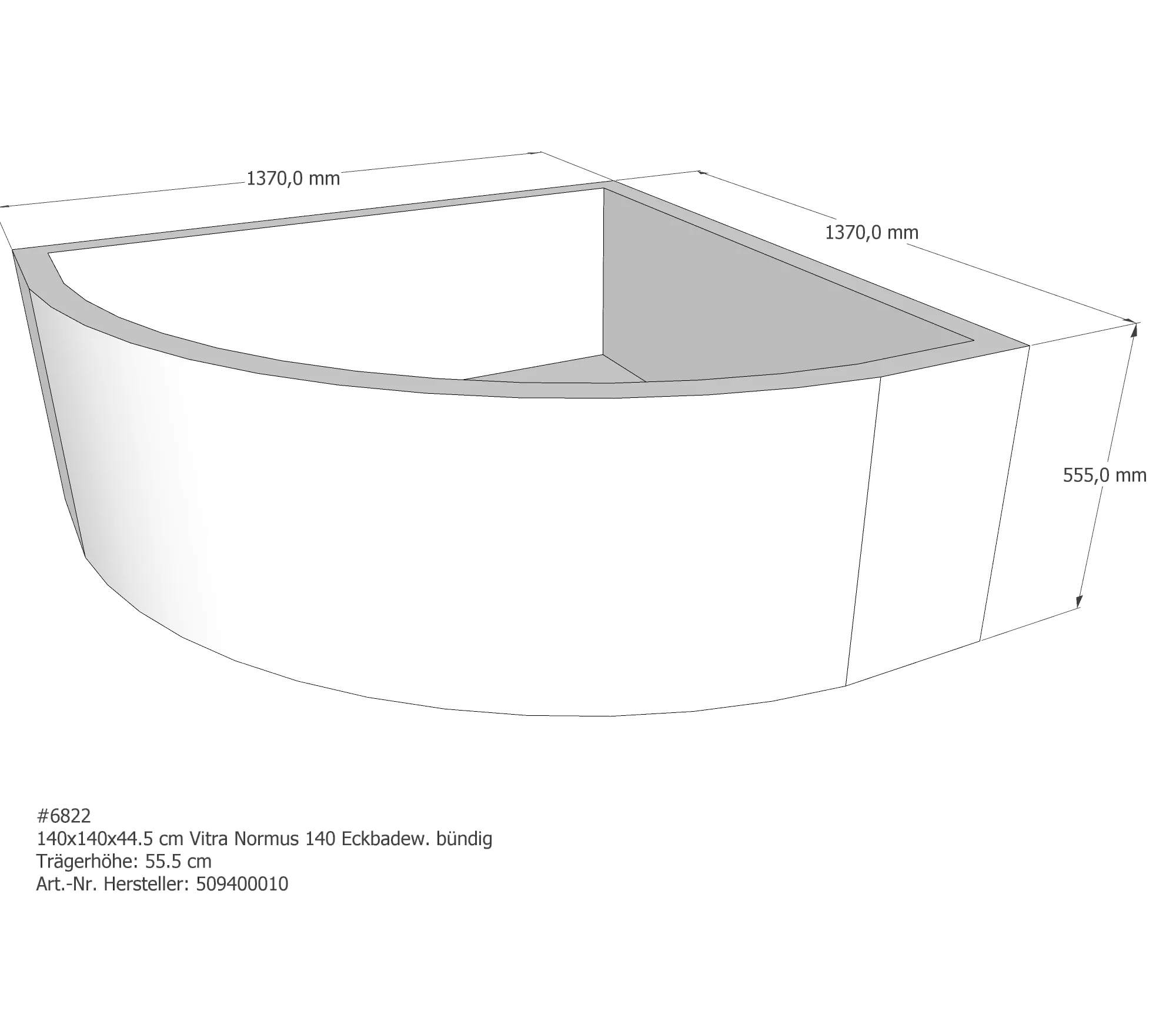 Badewannenträger für VitrA Normus 140 140 × 140 × 44,5 cm
