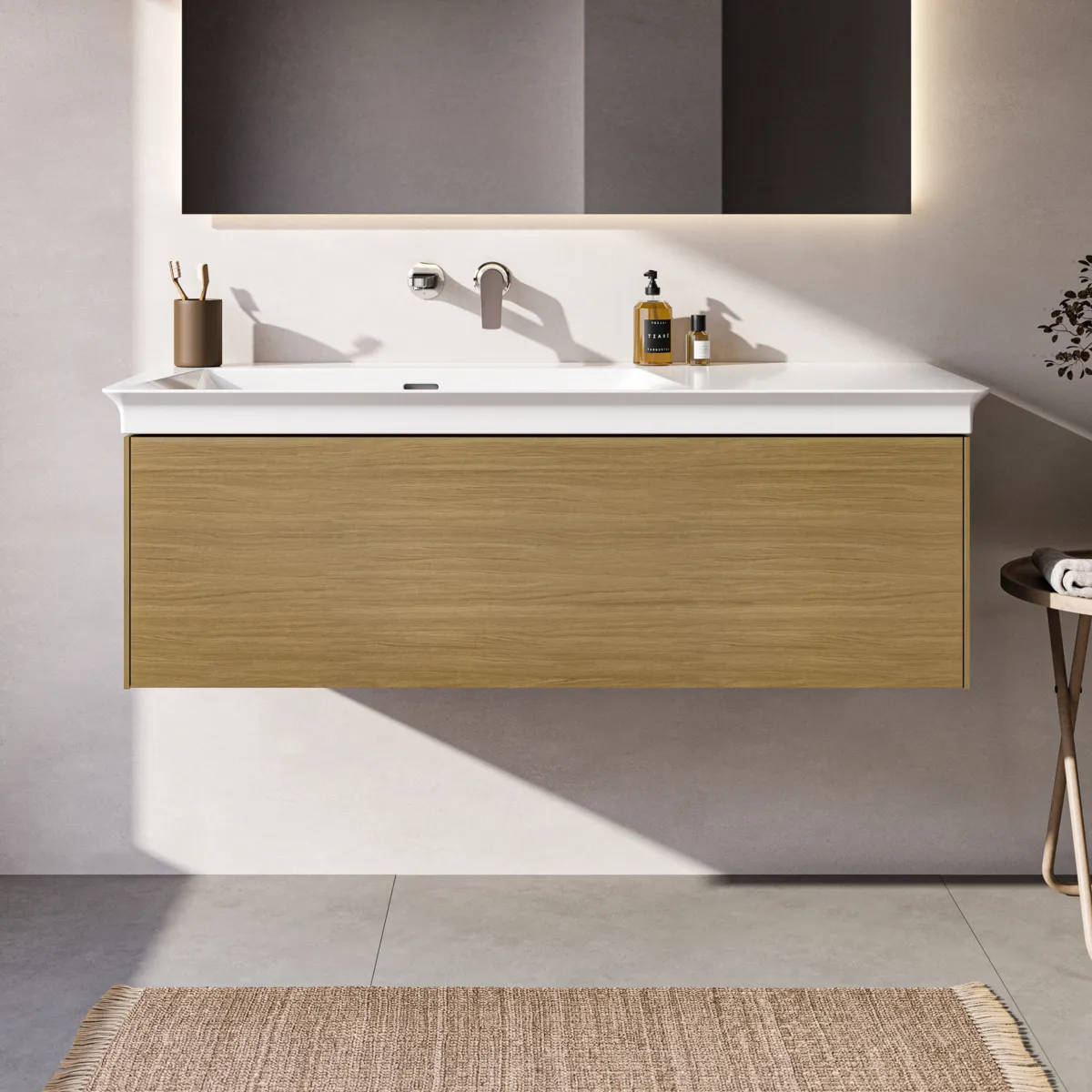 Ideal Standard Waschtischunterschrank „Conca“ 120 × 37 × 50,5 cm Eiche hell Furnier Ideal Standard Waschtischunterschrank „Conca“ 120 × 37 × 50,5 cm Eiche hell Furnier