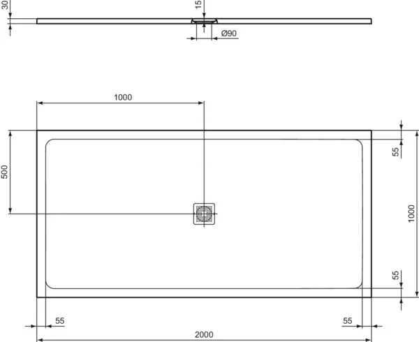 Ideal Standard Duschwanne „UltraFlatS+“ 100 × 200 cm in Schiefer