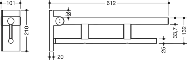 Mobiler Stützklappgriff Duo, Design A des Systems 900, Edelstahl, PVD, Ausladung 600 mm, in Farbe CK (Messing glänzend) Mobiler Stützklappgriff Duo, Design A des Systems 900, Edelstahl, PVD, Ausladung 600 mm, in Farbe CK (Messing glänzend)