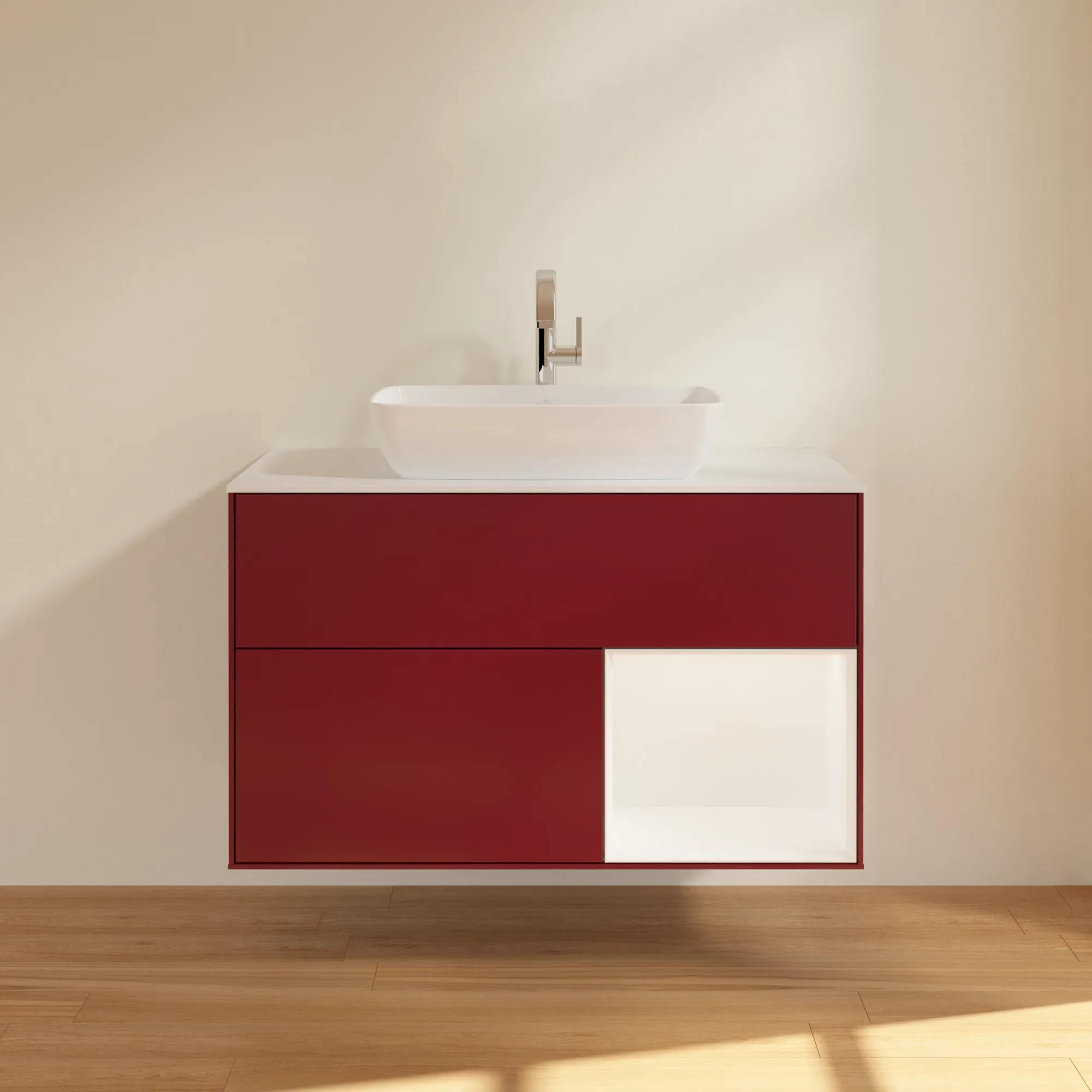 Villeroy & Boch Waschtischunterschrank „Finion“ für Schrankwaschtisch 1000 × 603 × 501 mm Peony Matt Lacquer, für Becken mittig, mit Hahnlochbohrung