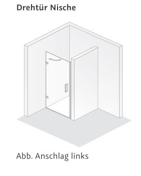 HSK rahmenlose Drehtür „Atelier Plan Pur“ für Nische Glas Klar hell, Scharniere Chromoptik (Alu Hochglanz poliert), Sondergröße HSK rahmenlose Drehtür „Atelier Plan Pur“ für Nische Glas Klar hell, Scharniere Chromoptik (Alu Hochglanz poliert), Sondergröße