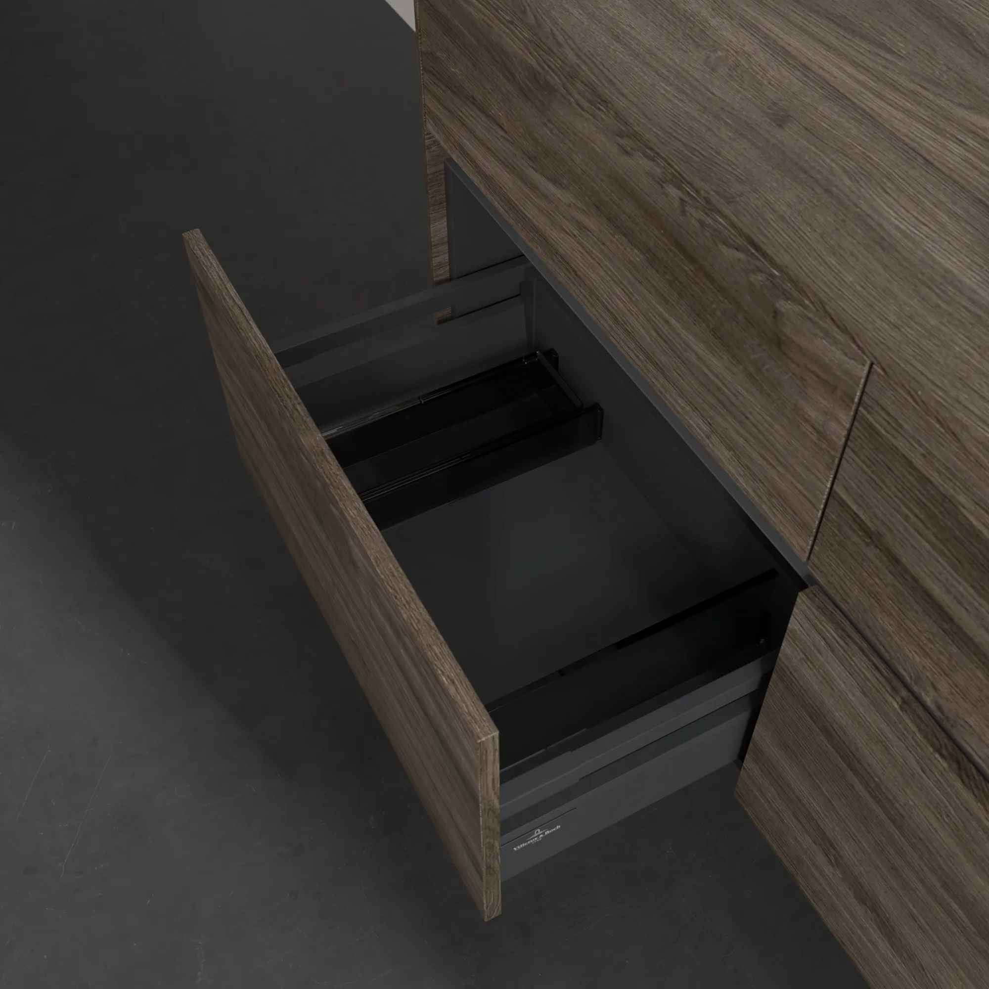 Villeroy & Boch Waschtischunterschrank „Collaro“ 1200 × 548 × 500 mm Stone Oak, für Becken rechts, mit Beleuchtung Villeroy & Boch Waschtischunterschrank „Collaro“ 1200 × 548 × 500 mm Stone Oak, für Becken rechts, mit Beleuchtung