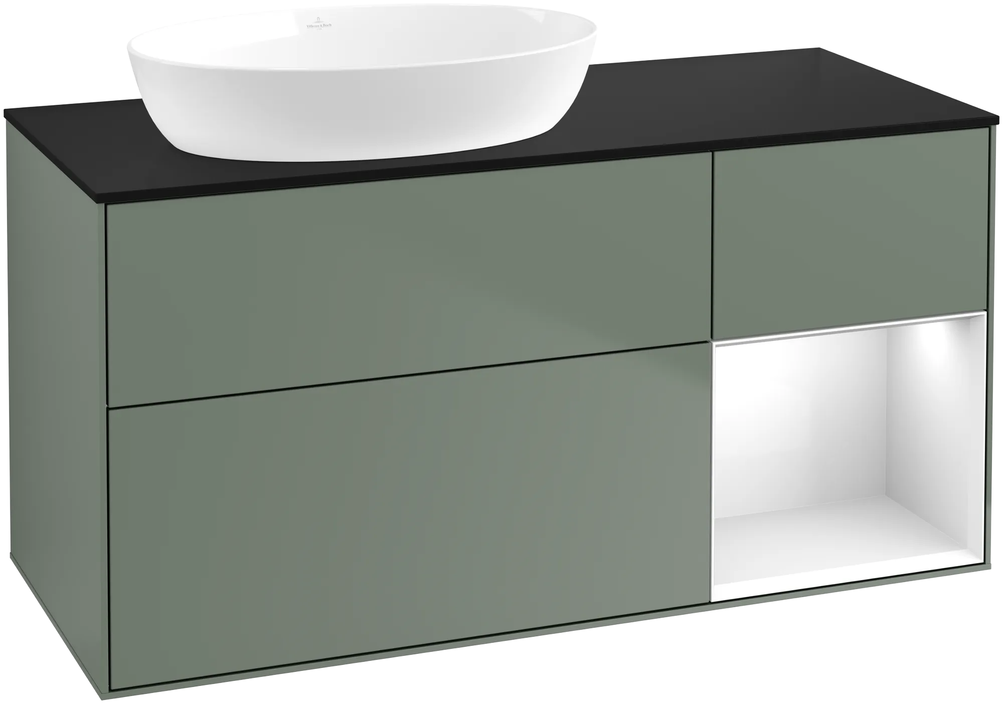 Villeroy & Boch Finion FA5 Waschbeckenunterschrank 1200x603x501mm Olive Matt/Glossy White/LG Black Matt