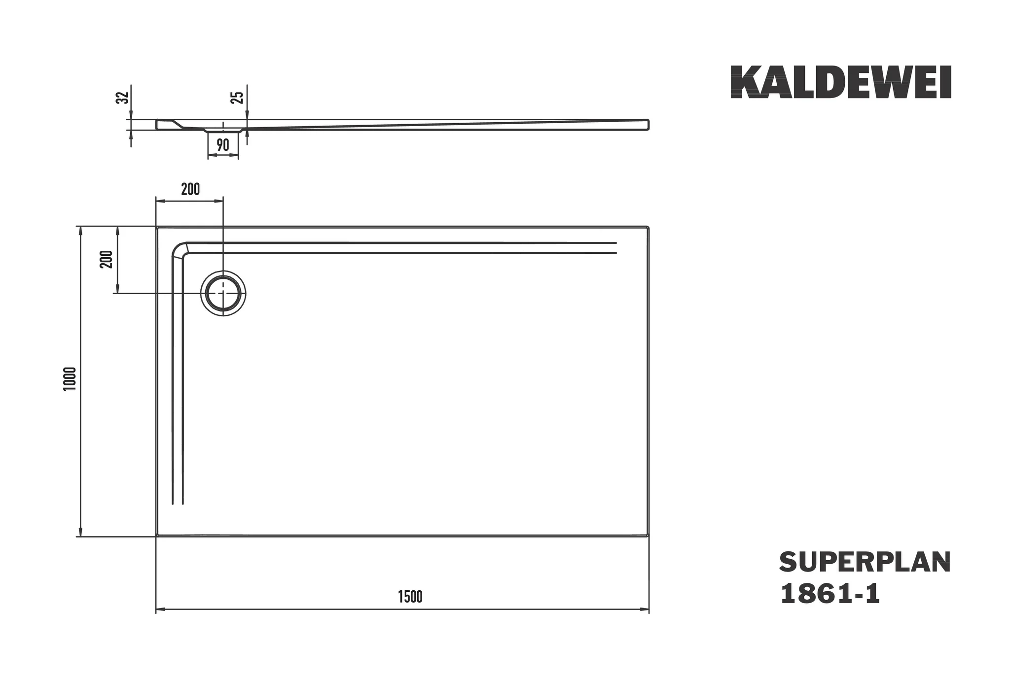 Kaldewei SUPERPLAN Duschfläche, alpinweiß, 1000 x 1500 mm, bodengleich, Eckablauf, 2-seitig begehbar Kaldewei SUPERPLAN Duschfläche, alpinweiß, 1000 x 1500 mm, bodengleich, Eckablauf, 2-seitig begehbar