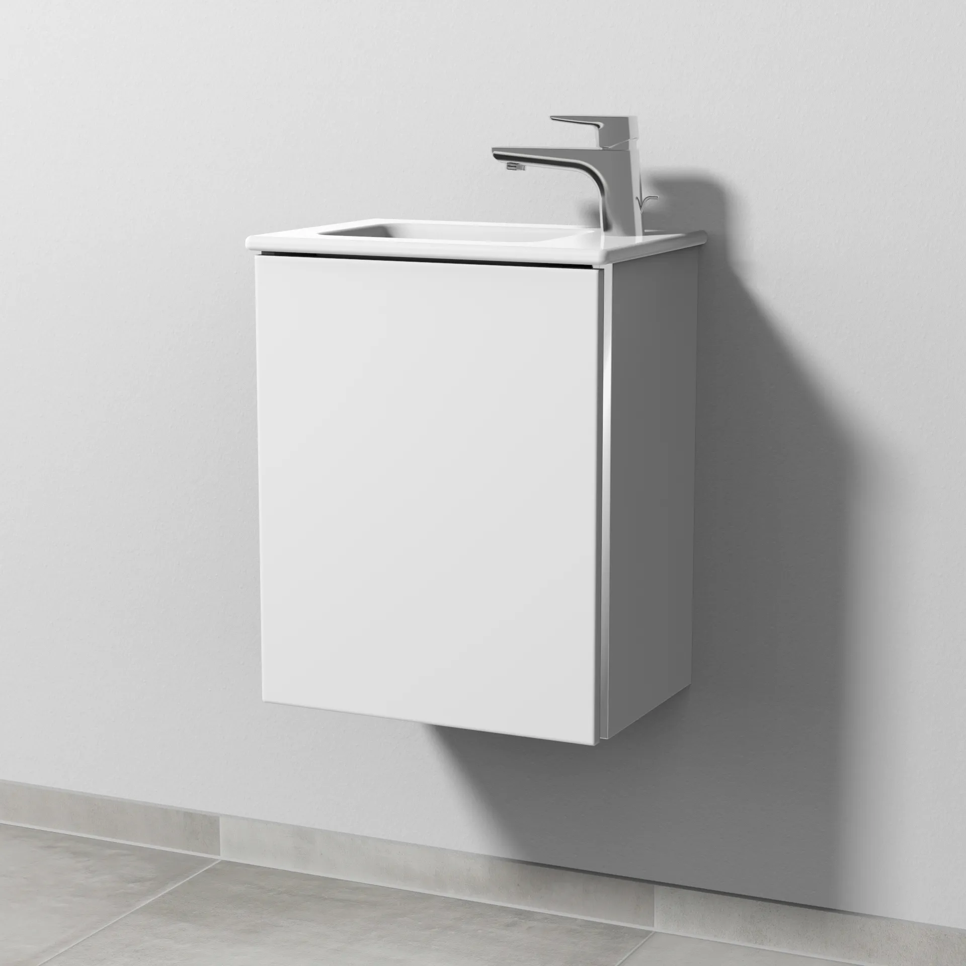 Sanipa Waschtischunterschrank „3way“ passend zu Keramik-Waschtische ME by Starck von Duravit 410 × 513 × 293 mm in Weiß-Soft, Anschlag links