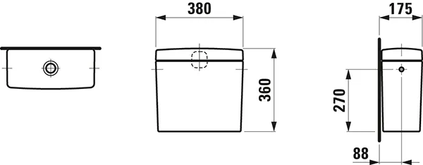 Spülkasten PRO 175x380x360 Wasseranschluss seitlich weiß