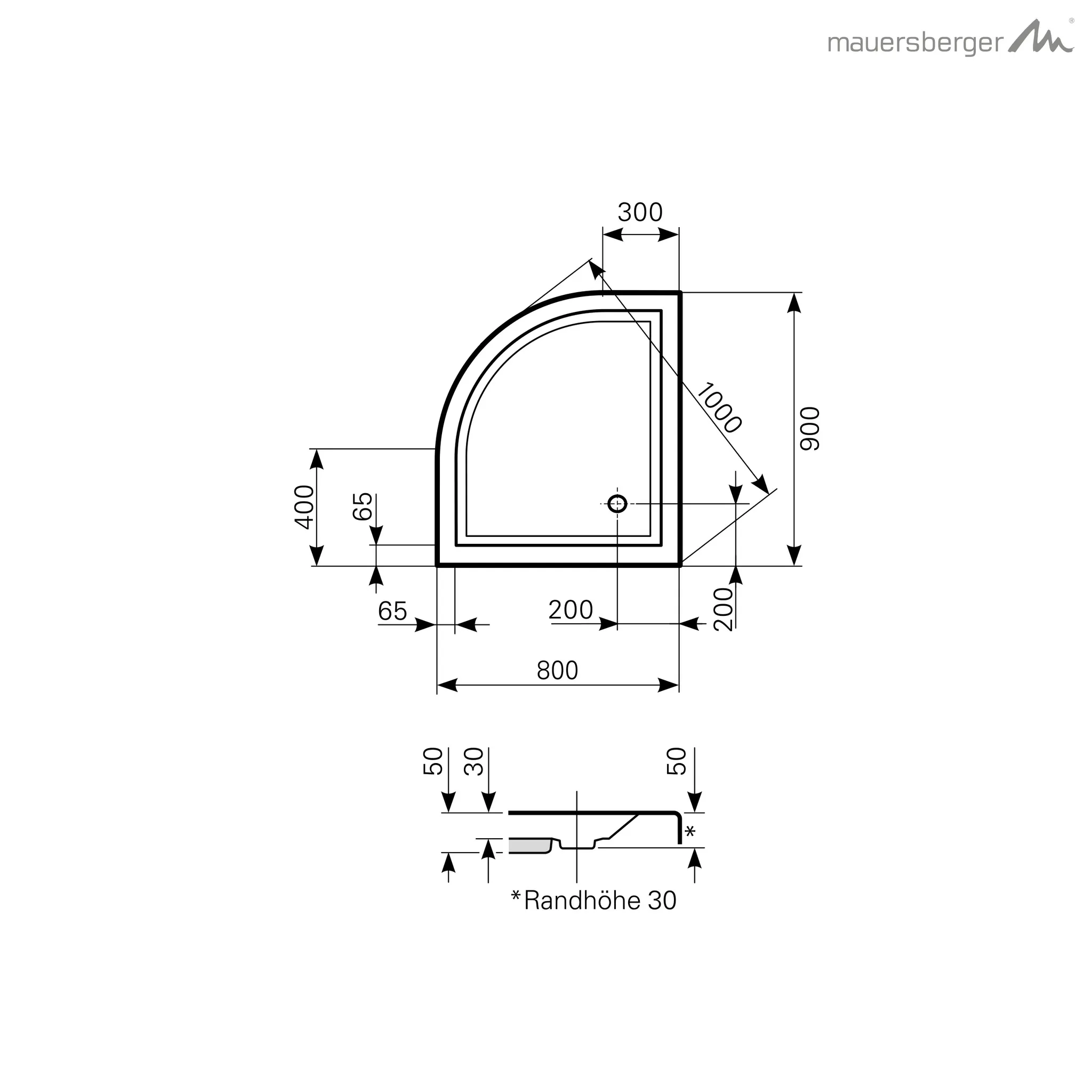 Mauersberger Acryl-Duschwanne albis 90/80 SF links, 900x800x50, weiß