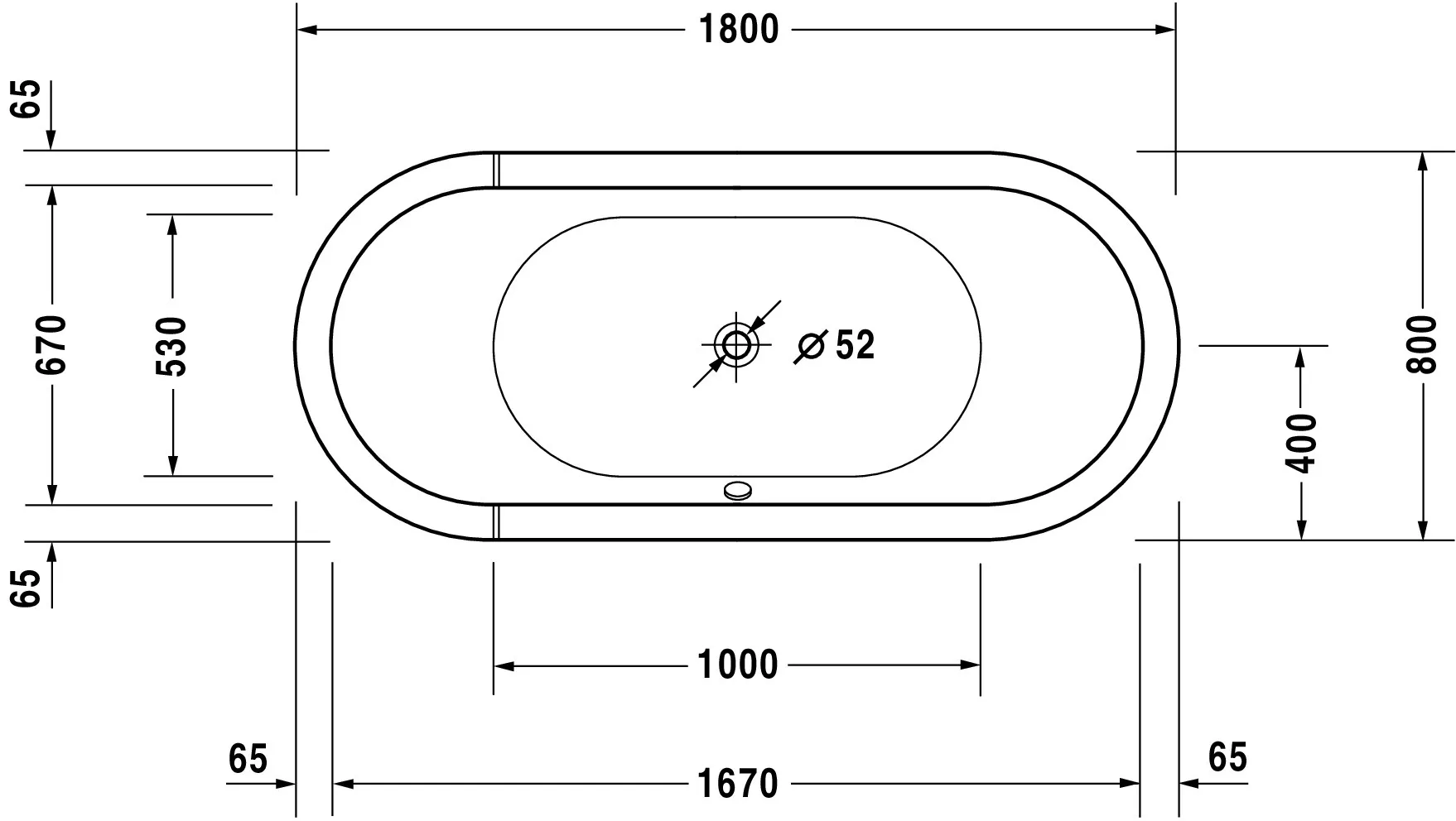 Duravit Whirlwanne „Starck“ freistehend oval 180 × 80 cm