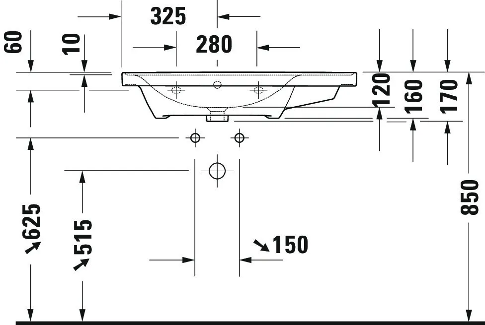 Wandwaschtisch „D-Neo“, mit Überlauf, Hahnlochposition mittig Wandwaschtisch „D-Neo“, mit Überlauf, Hahnlochposition mittig