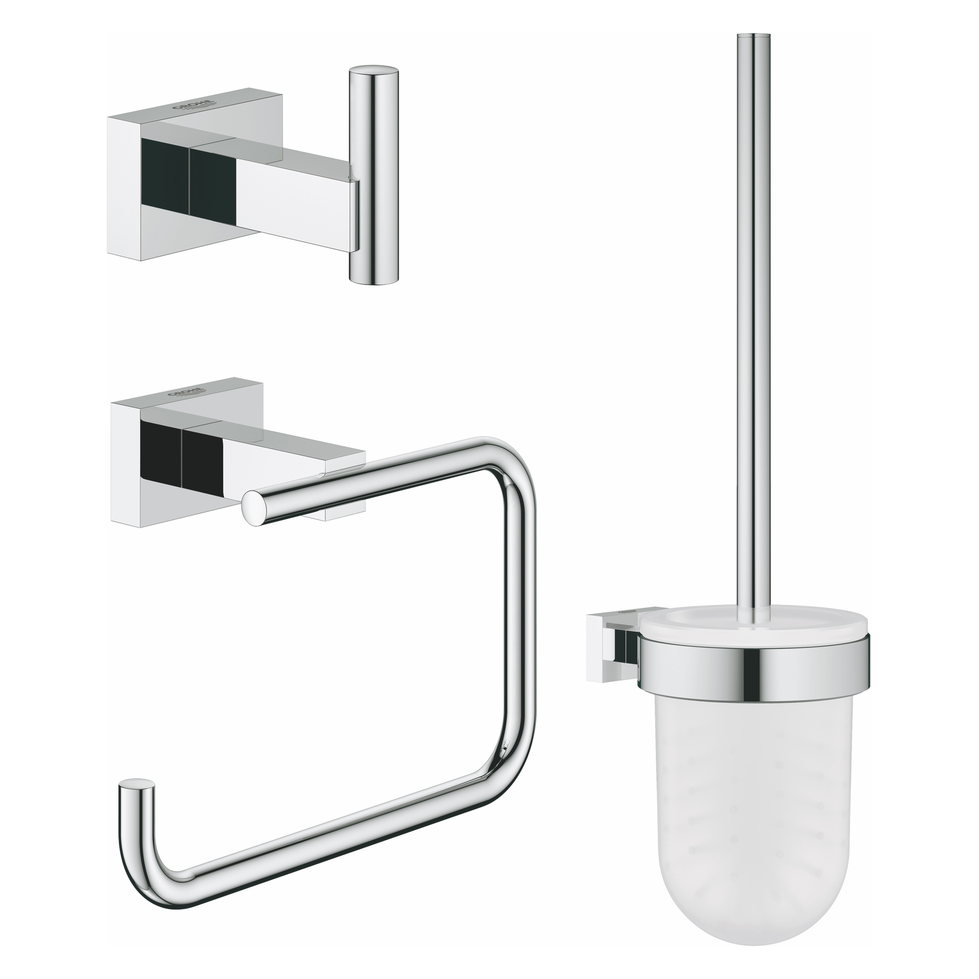 WC-Set 3-in-1 Essentials Cube 40757_1, mit Bademantelhaken, WC-Papierhalter ohne Deckel, Toilettenbürstengarnitur, chrom