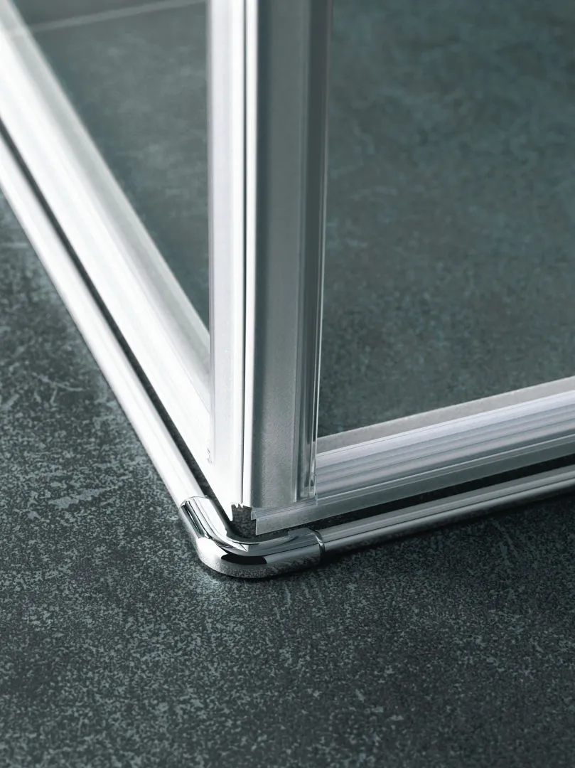 Kermi Duschdesign Viertelkreis-Duschkabine mit Pendeltüren mit Festfeldern „RAYA“ Glas Klar, Profile Silber Mattglanz, BV: 770 - 800 mm GAK: 755 - 785 mm WE: 780 - 810 mm H: 2000 mm