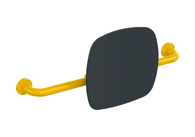 Rückenstütze, Polyamid, hochglänzend, Lehne aus Kunststoff in Farbe 92 (Anthrazitgrau), Breite 650 bis 750 mm, Tiefe 150 mm, Lehne 334 mm hoch und 370 mm breit, Stangendurchmesser 33 mm, Montage an der Wand mit Rosetten, in Farbe 99