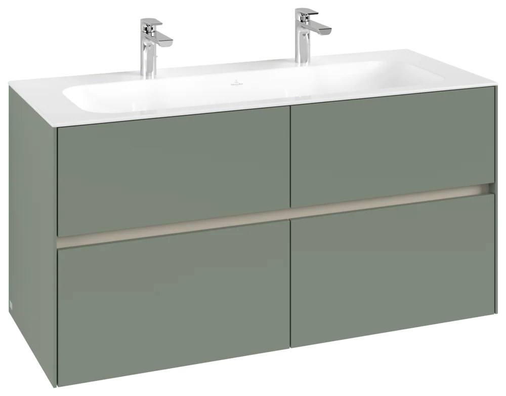 Villeroy & Boch Waschbeckenunterschrank Collaro C14000, Eckig Soft Green, 1.196 x 603 x 498 mm, 2x Waschbecken, 4 Auszüge mit SoftClosing, Wandmontage