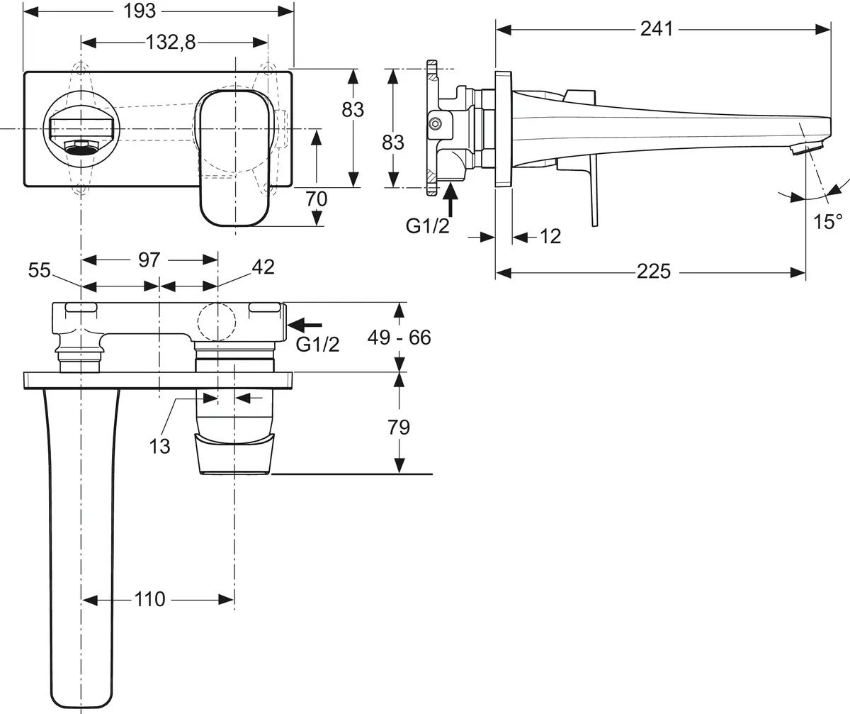 Wand-Waschtischarmatur Unterputz Tonic II, 5 l/min., Bausatz 2, Ros.193x83mm, Ausladung 225mm, Chrom