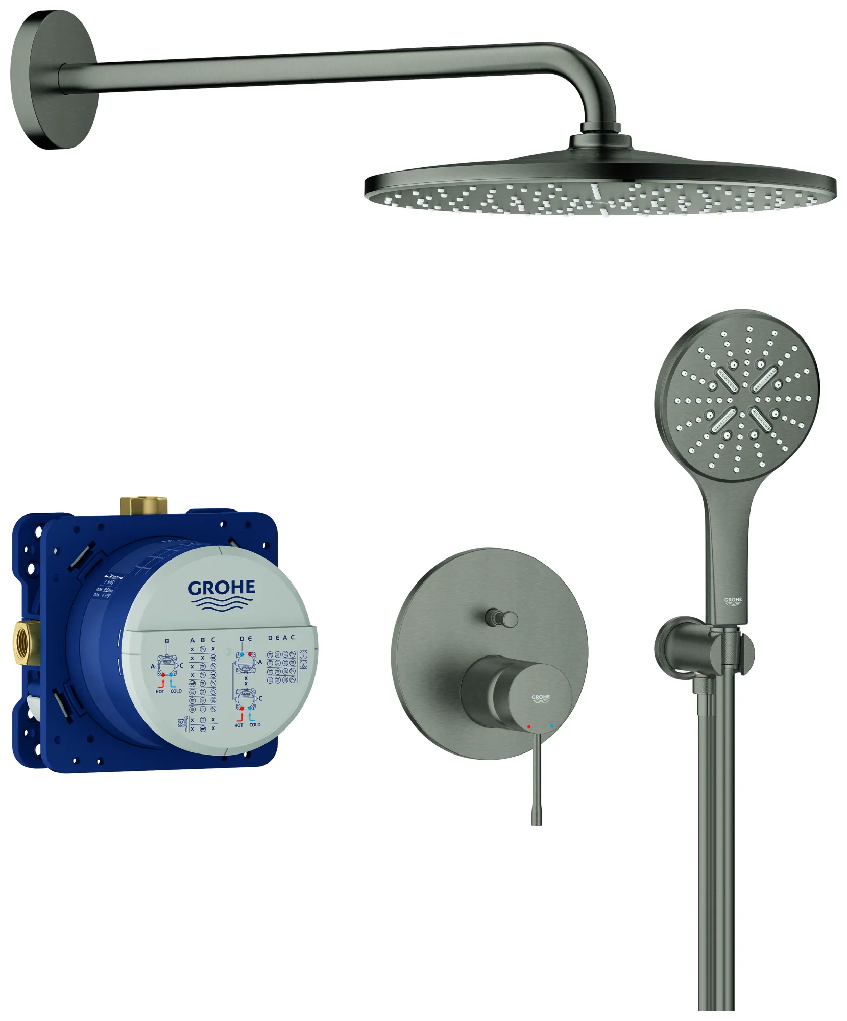 Grohe Essence Duschsystem Unterputz mit Rainshower Mono 310, hard graphite gebürstet Grohe Essence Duschsystem Unterputz mit Rainshower Mono 310, hard graphite gebürstet