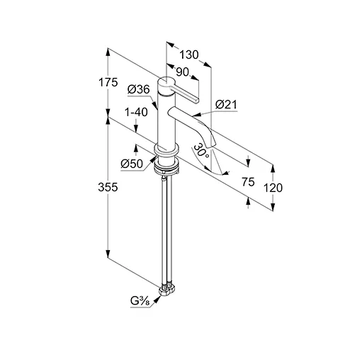 Kludi NOVA FONTE Pura Waschtisch-EHM 75 mattschwarz Kludi NOVA FONTE Pura Waschtisch-EHM 75 mattschwarz
