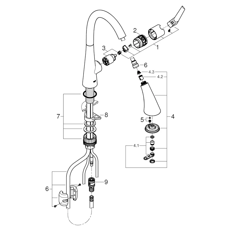 Einhand-Spültischbatterie Zedra 32294_2, schwenkbarer Rohrauslauf, Einlochmontage, herausziehbare Spülbrause mit 3 Strahlarten, getrennte innenliegende Wasserwege – kein Kontakt mit Blei oder Nickel, eigensicher, chrom