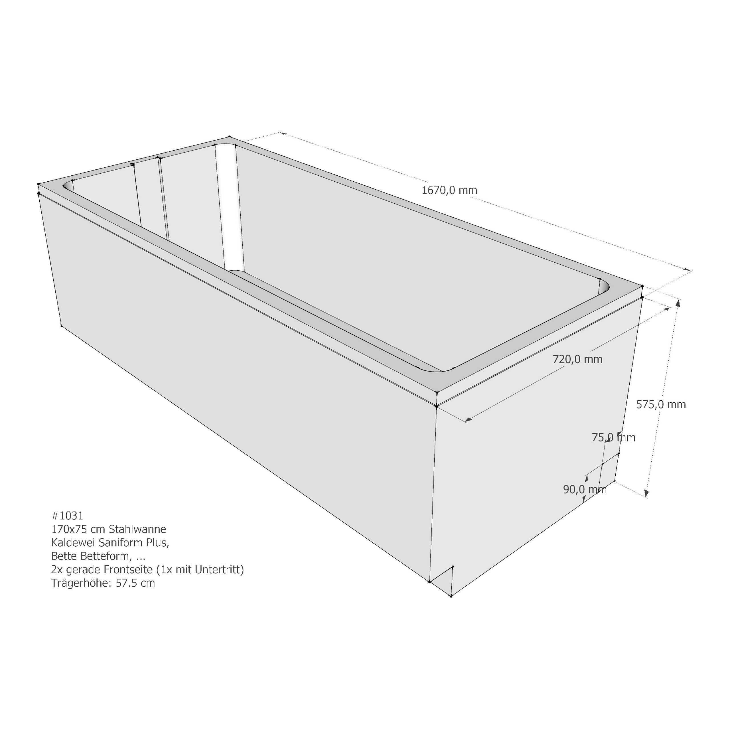 Badewannenträger für BetteForm /-Safe, Kaldewei Saniform Plus, Laufen Pro/Palladium 170 × 75 × 0 cm