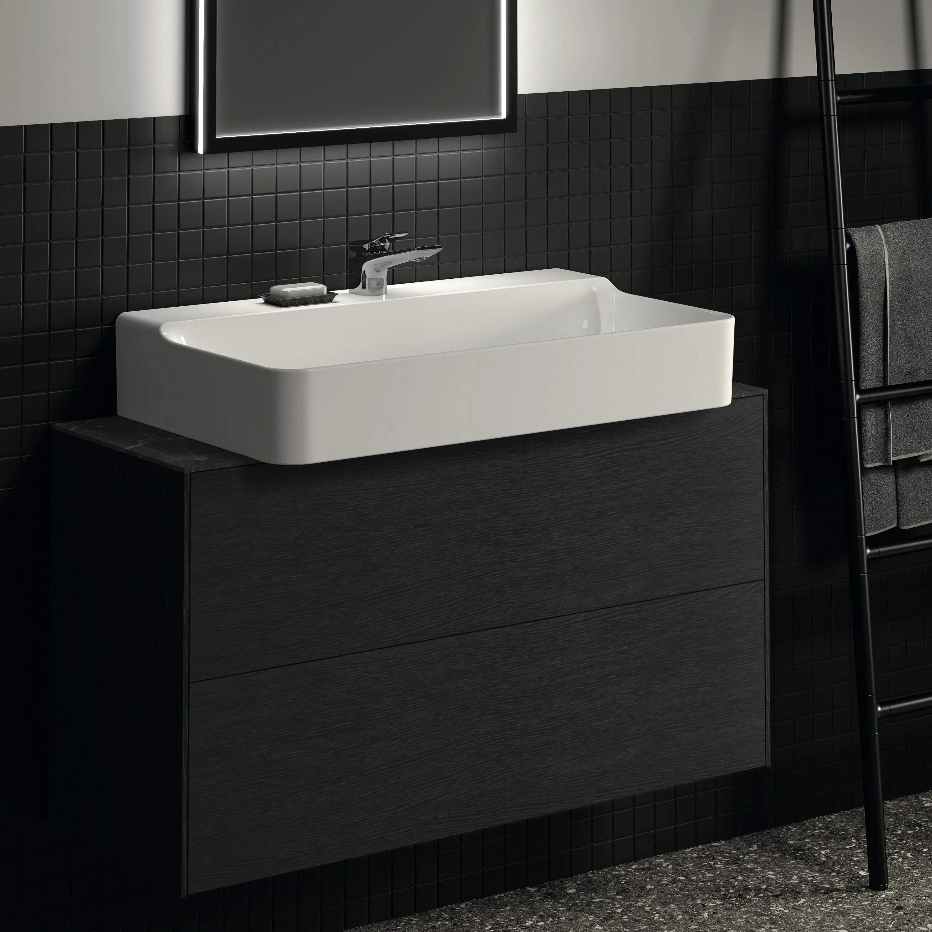 Ideal Standard Waschtischunterschrank „Conca“ 100 × 54 × 37,3 cm Eiche geflammt Furnier Ideal Standard Waschtischunterschrank „Conca“ 100 × 54 × 37,3 cm Eiche geflammt Furnier