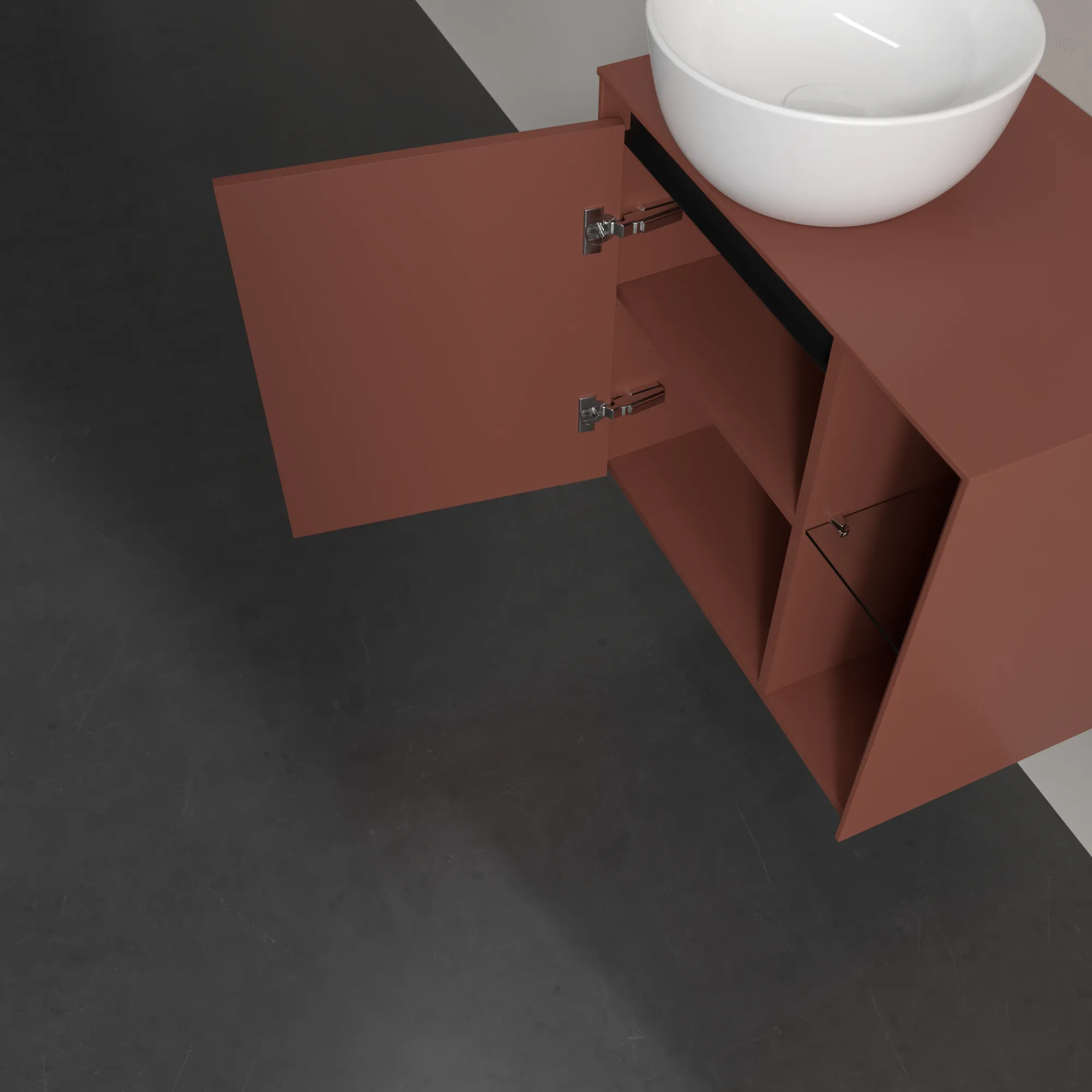 Villeroy & Boch Waschtischunterschrank „Collaro“ 600 × 548 × 380 mm Wine Red, für Becken links, Anschlag links, mit Beleuchtung Villeroy & Boch Waschtischunterschrank „Collaro“ 600 × 548 × 380 mm Wine Red, für Becken links, Anschlag links, mit Beleuchtung