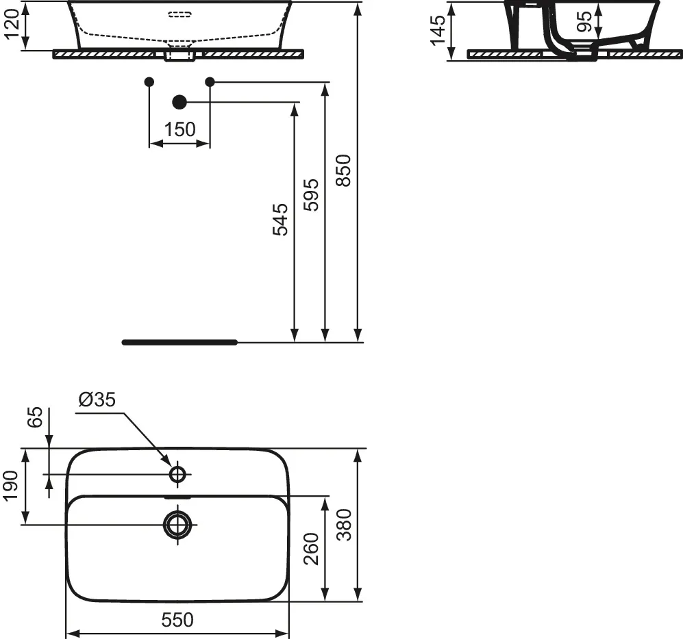Waschbecken „Ipalyss“ 55 × 38 × 14,5 cm, Hahnlochposition mittig in Schwarz Matt Waschbecken „Ipalyss“ 55 × 38 × 14,5 cm, Hahnlochposition mittig in Schwarz Matt