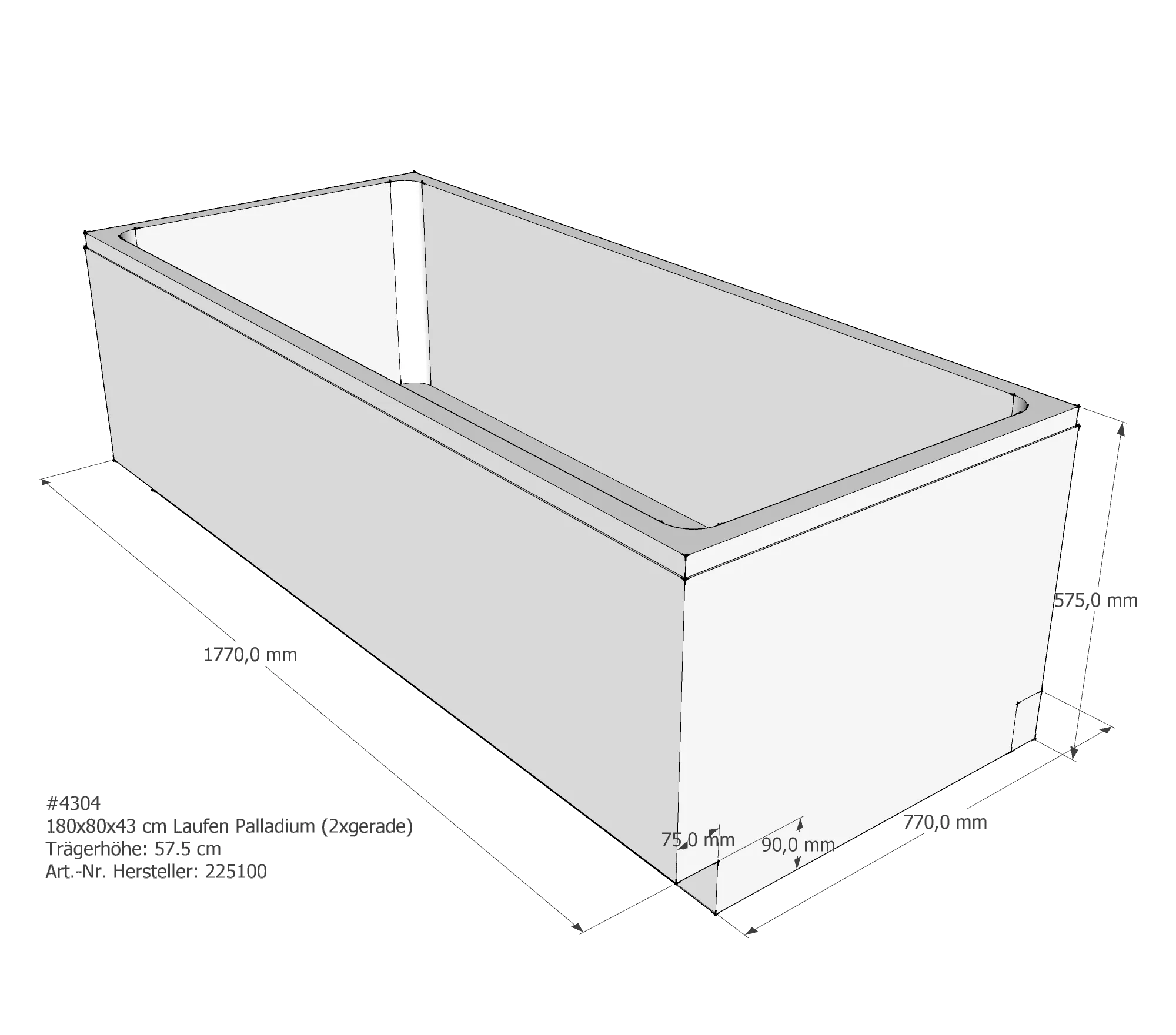 Badewannenträger für Laufen Palladium 180 × 80 × 43 cm
