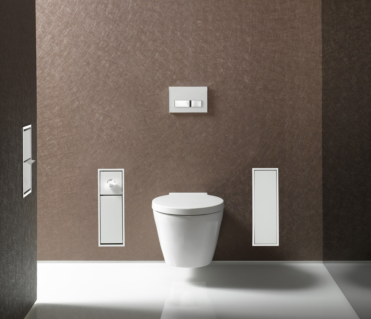 Gäste-WC-Modul asis 150 Unterputz, 964 mm, aluminium / schwarz Doppelfach mit Boden, mit Papierhalter mit Bürstengarnitur, ohne Einbaurahmen