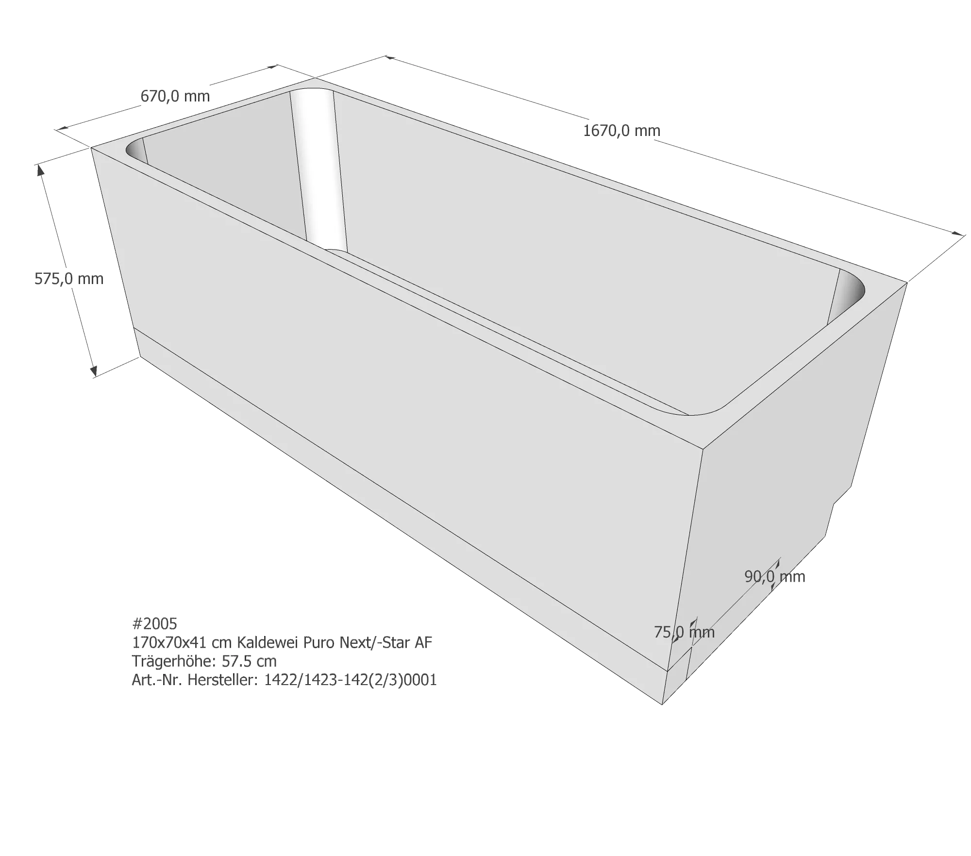 Badewannenträger passend für Kaldewei 170 × 70 × 41 cm