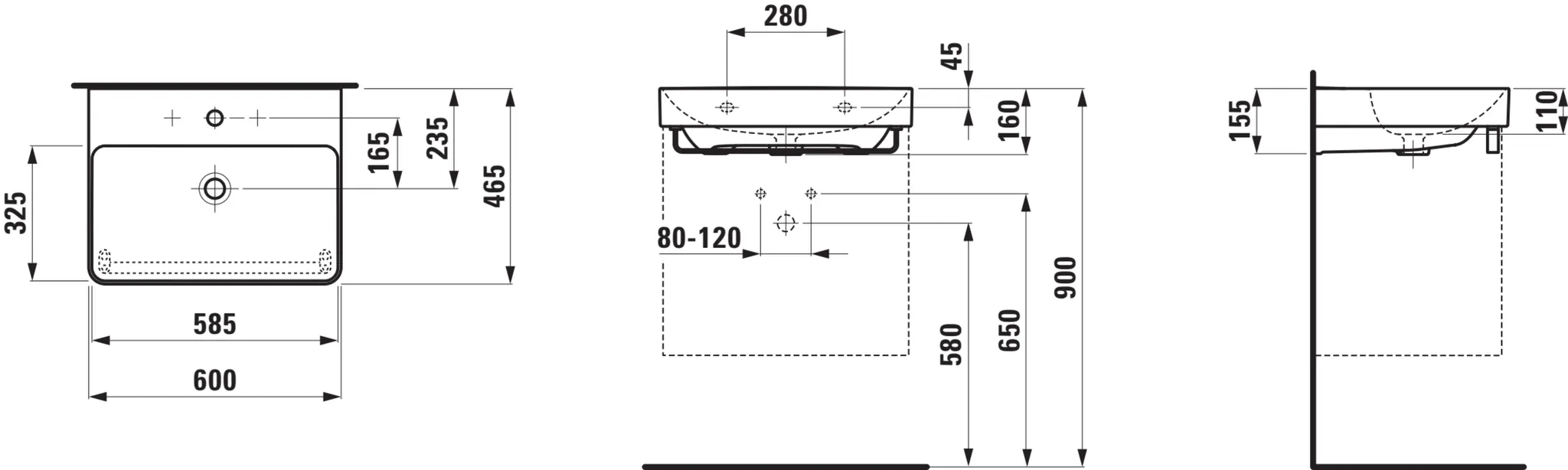 Pro X Waschtisch 81086.3 1HL mÜL 600x465, weiß