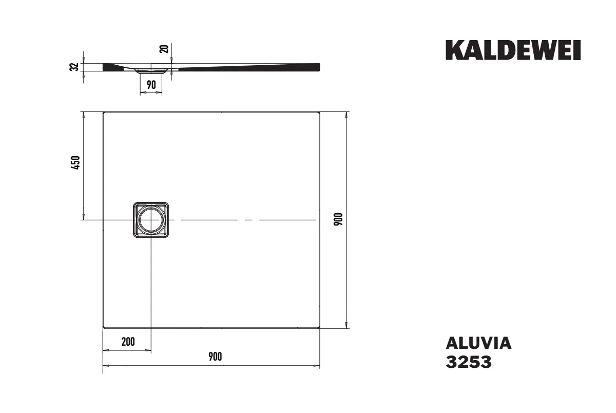 Kaldewei quadrat Duschwanne „ALUVIA“ 900 × 900 mm in alpinweiß