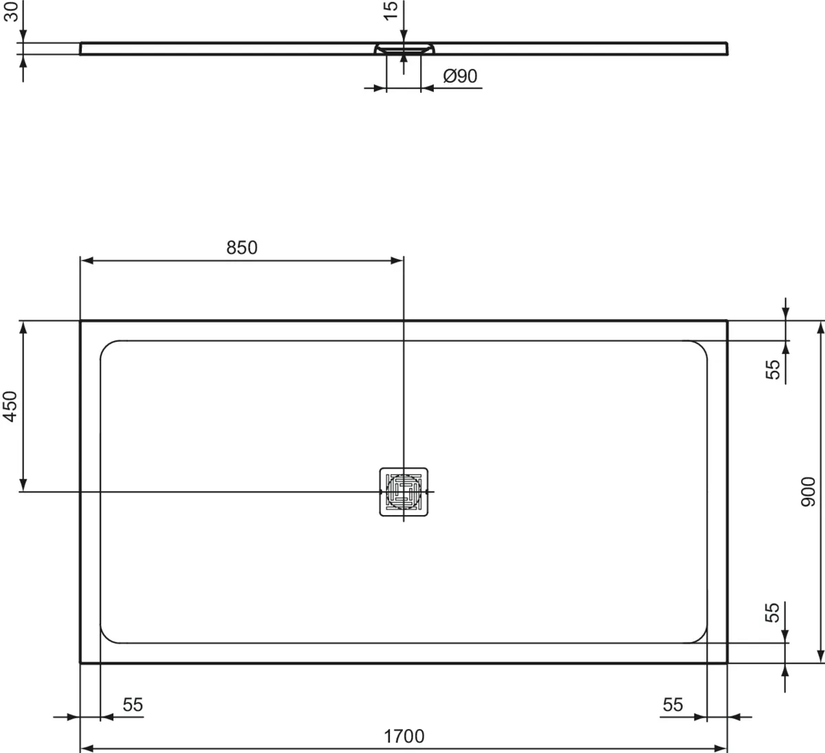Ideal Standard Duschwanne „UltraFlatS+“ 90 × 170 cm in Quarzgrau Ideal Standard Duschwanne „UltraFlatS+“ 90 × 170 cm in Quarzgrau