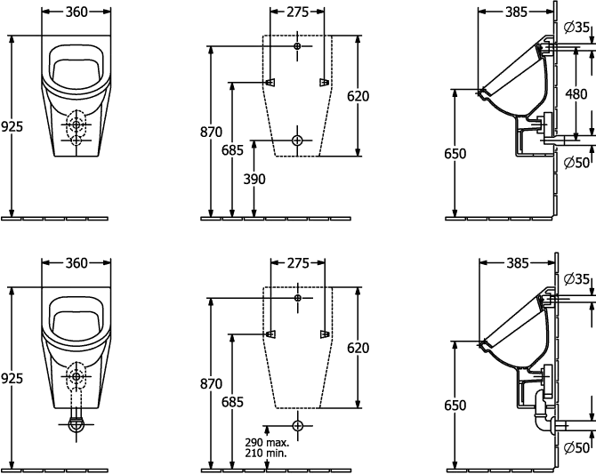 Urinal „Architectura“, Befestigung verdeckt, Zulauf verdeckt, ohne Zielobjekt 35,5 × 62 × 38,5 cm