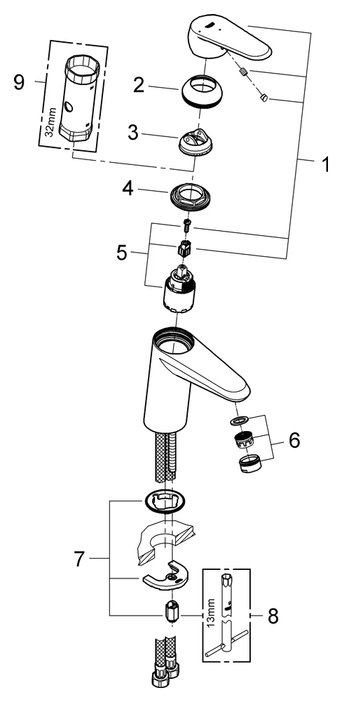 Einhand-Waschtischbatterie Eurodisc Cosmopolitan 23382_2, S-Size, Einlochmontage, Energie-Spar-Funktion Mittelstellung kalt, glatter Körper, chrom