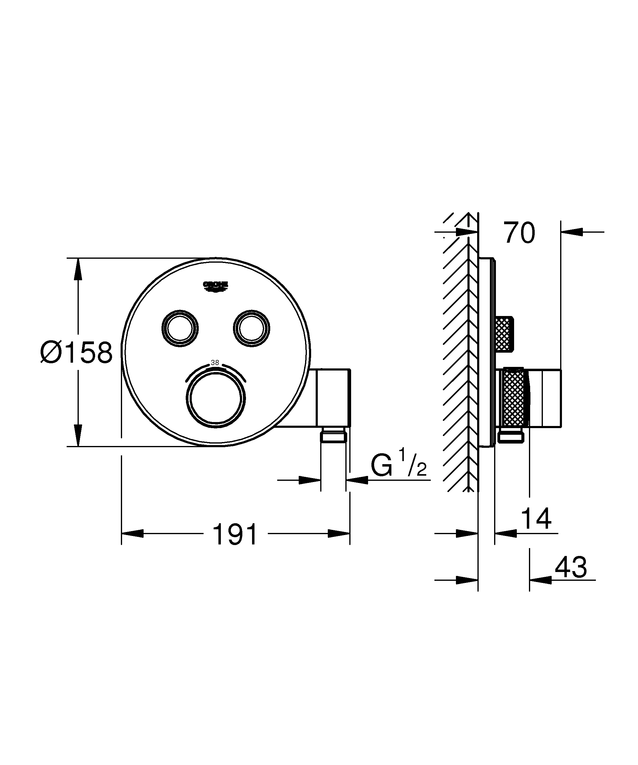 Thermostat Grohtherm SmartControl 29120, mit 2 Absperrventilen und integriertem Brausehalter, Fertigmontageset für Rapido SmartBox, Wandrosette rund, chrom