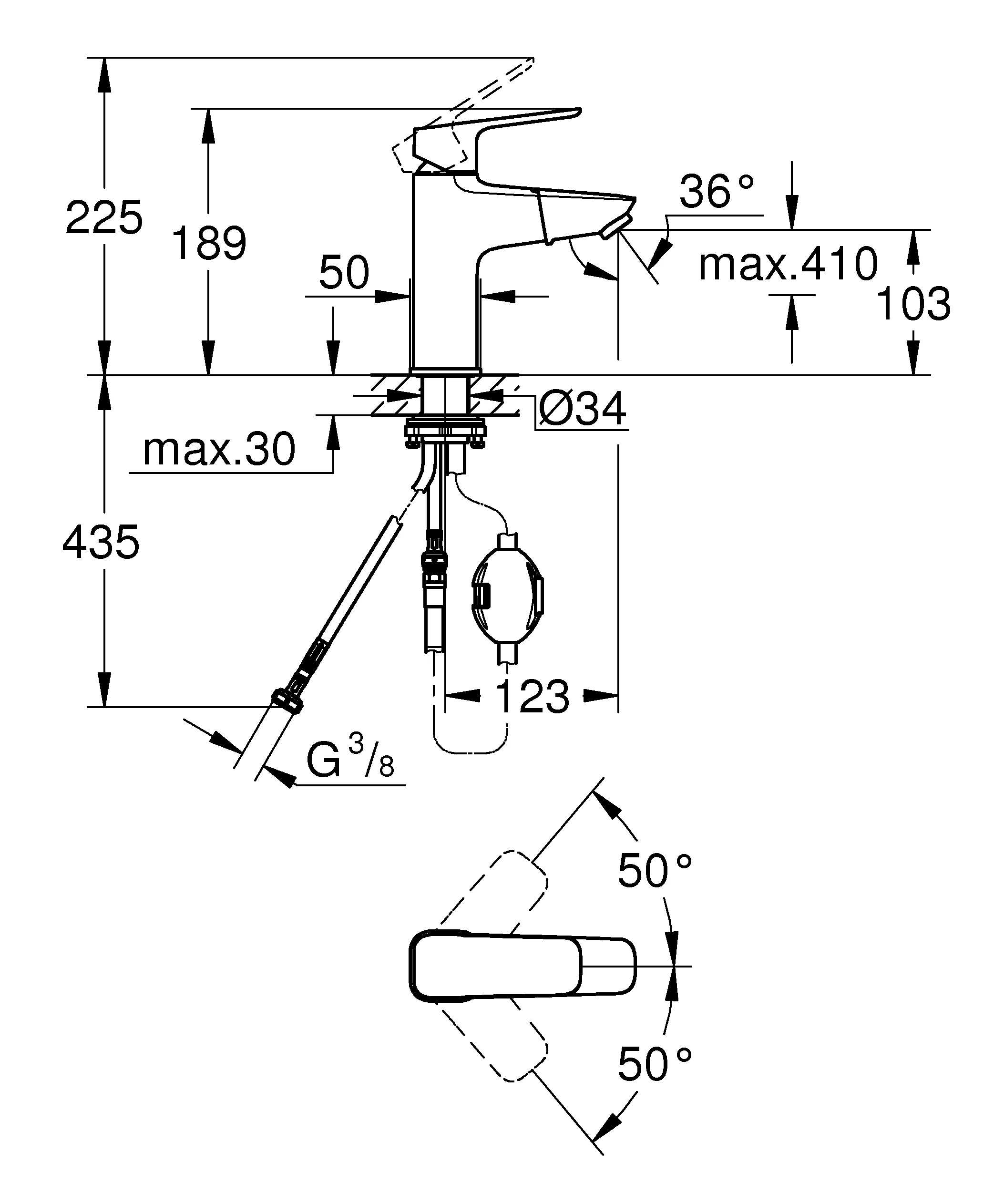 Waschtischarmatur „Cubeo“ Ausladung 123 mm in chrom