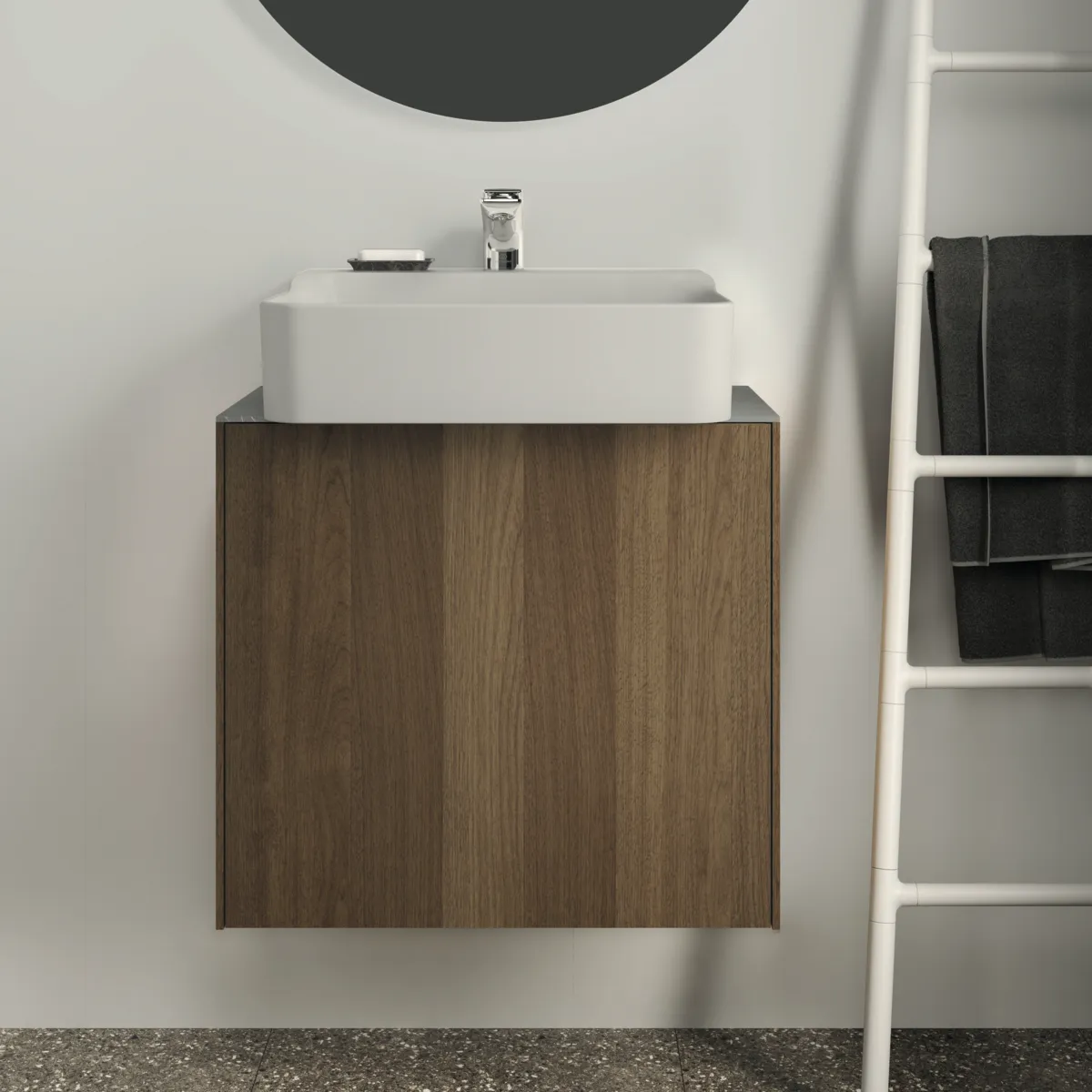 Waschtischplatte Conca, aus Keramik, 602x373x6mm, Marmor Noir Desir