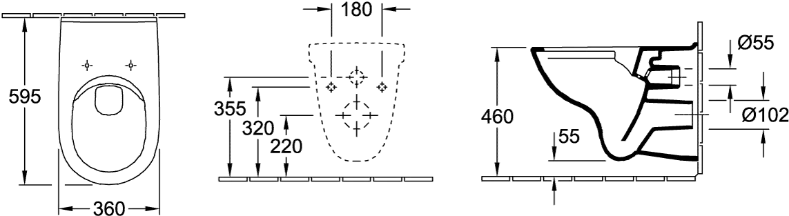 Wand-Tiefspül-WC DirectFlush „ViCare“ 36 × 46 × 59,5 cm ohne Spülrand