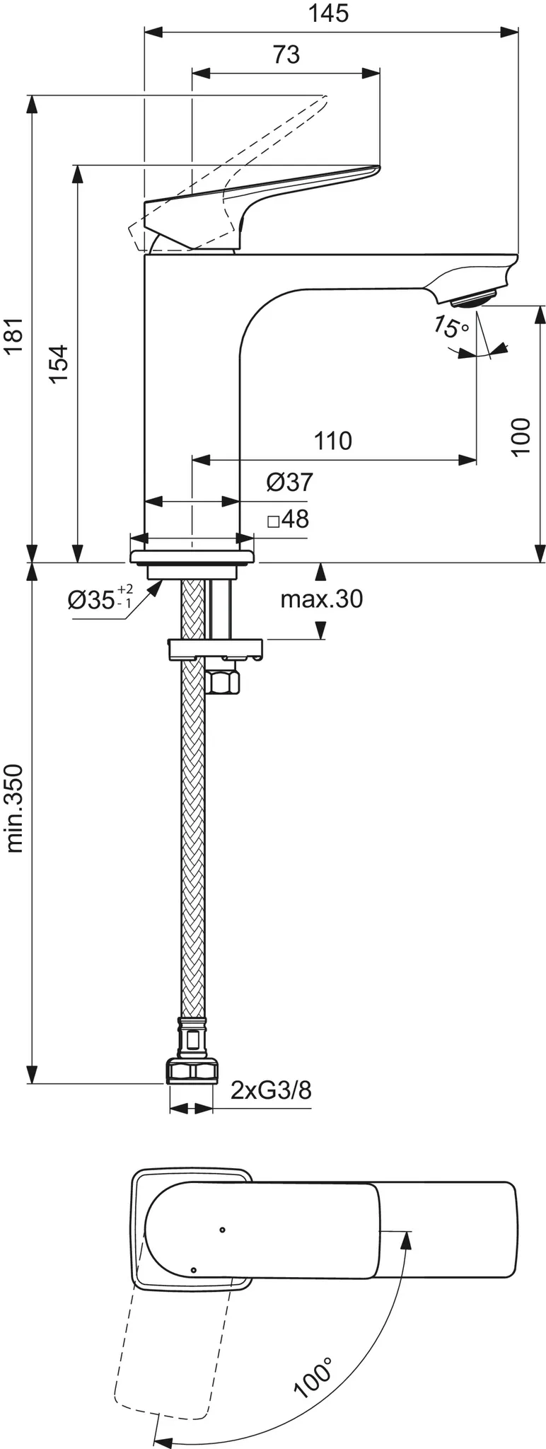 Ideal Standard Waschtischarmatur H100 Ceralife C Ausladung 110mm ohne Ablaufgarnitur BlueStart Chrom Ideal Standard Waschtischarmatur H100 Ceralife C Ausladung 110mm ohne Ablaufgarnitur BlueStart Chrom
