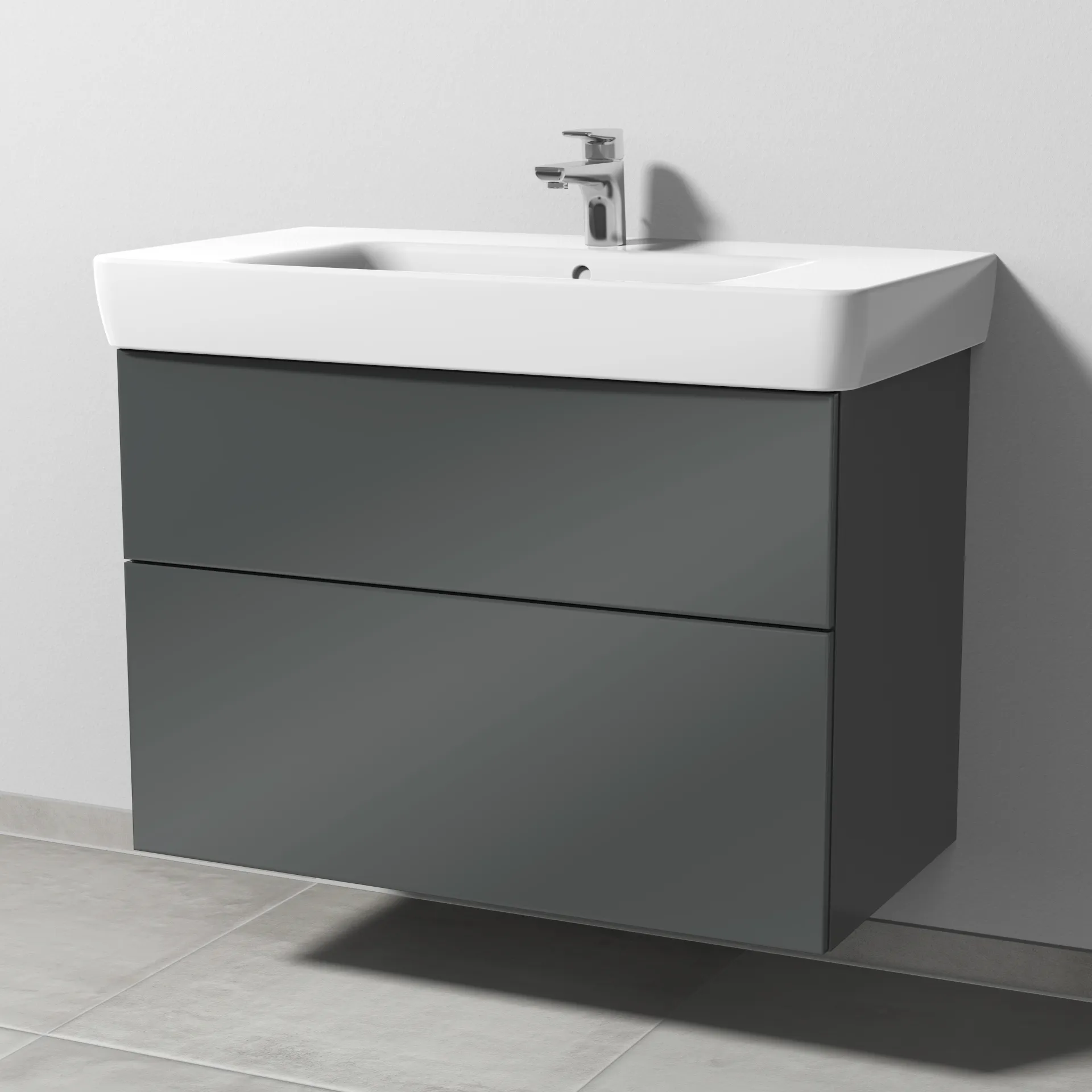 Sanipa Waschtischunterschrank „3way“ passend zu Keramik-Waschtische Renova Plan von Geberit 840 × 588 × 407 mm in Anthrazit (glanz), Becken mittig Sanipa Waschtischunterschrank „3way“ passend zu Keramik-Waschtische Renova Plan von Geberit 840 × 588 × 407 mm in Anthrazit (glanz), Becken mittig