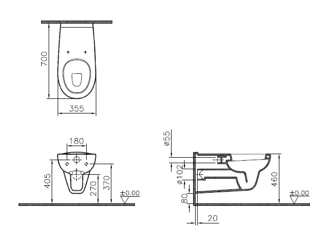 VitrA Conforma Flachspüler-Wand-WC barrierefrei 36 x 70 cm Weiß Hochglanz