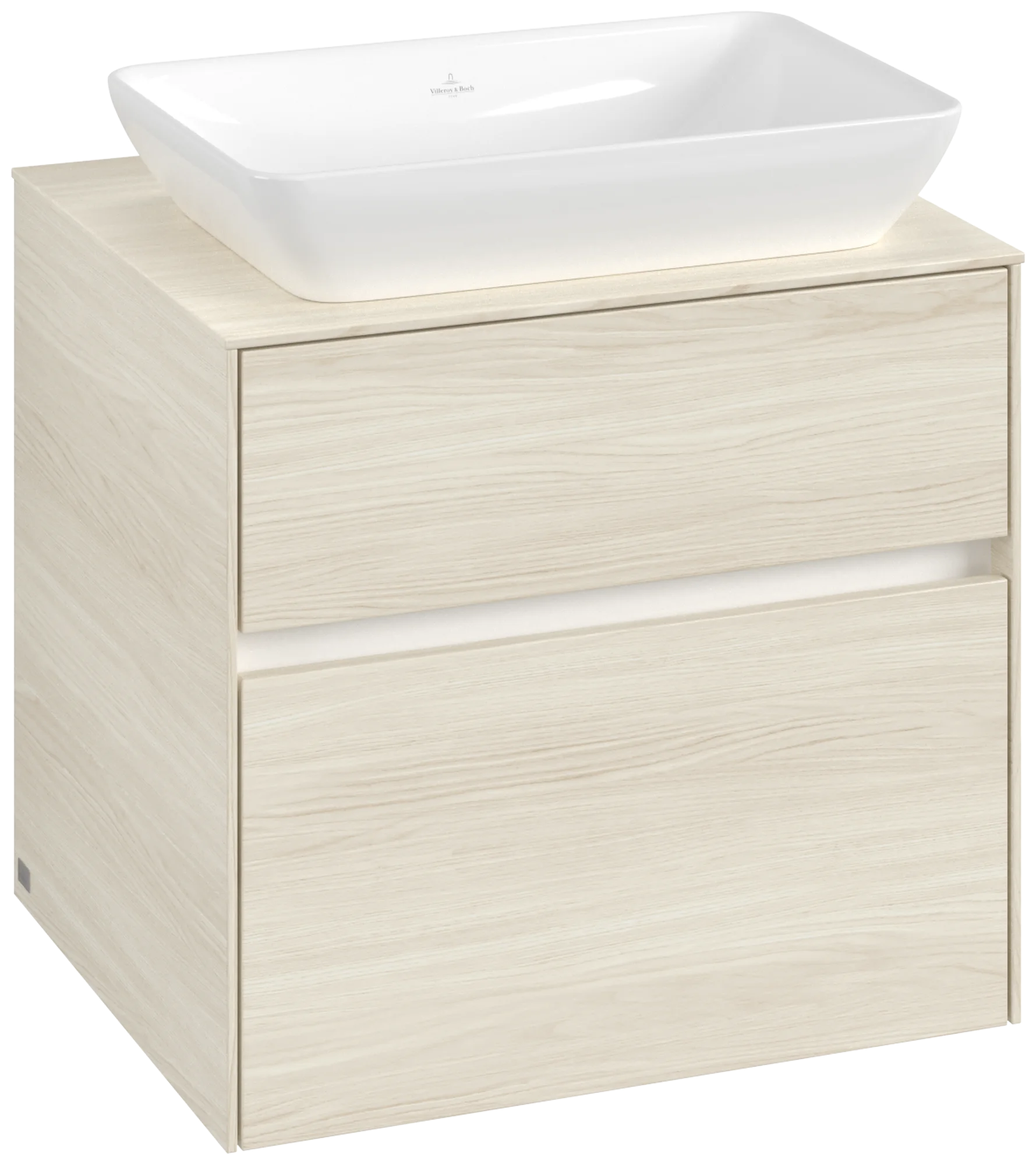 Villeroy & Boch Waschbeckenunterschrank Collaro, eckig, White Oak, 600 x 548 x 500 mm, mittige Wanneneinbauposition, 2 Auszüge mit Antirutsch-Boden