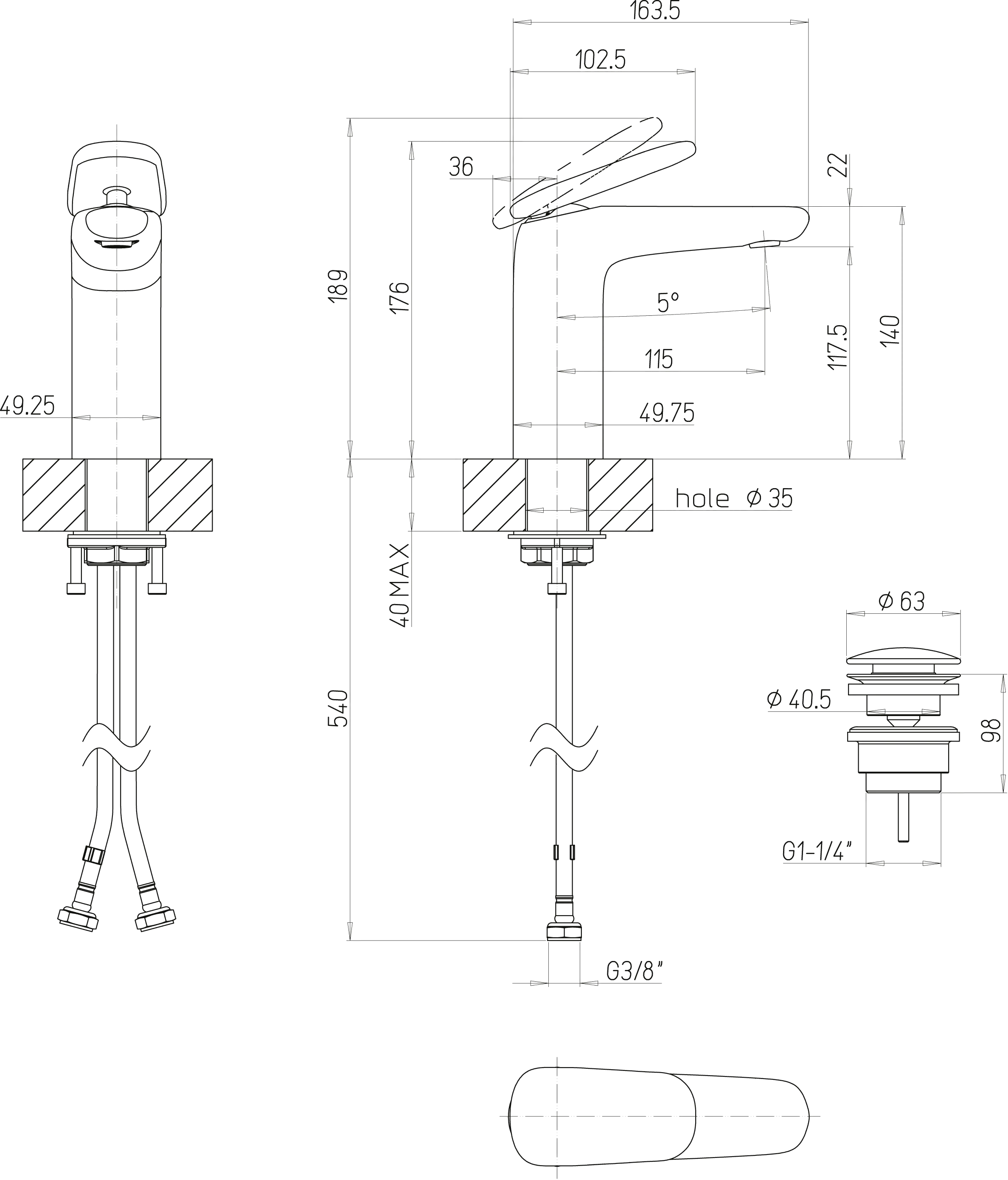 Einhand-Waschtischarmatur „Antao“ 16,4 cm Ausladung 115 mm