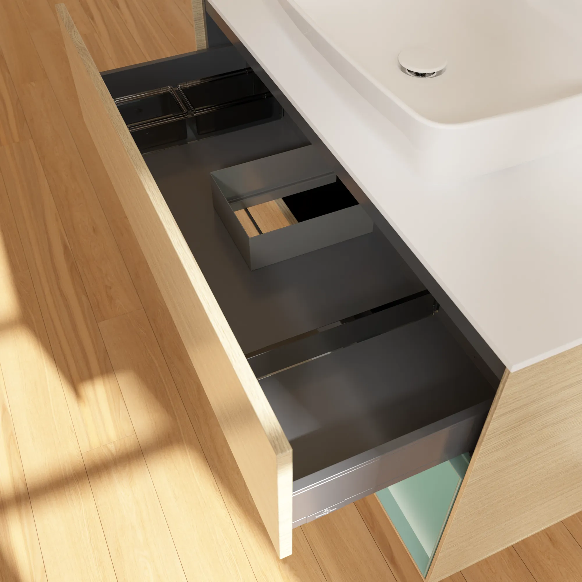 Villeroy & Boch Waschtischunterschrank „Finion“ für Schrankwaschtisch 1000 × 603 × 501 mm Oak Veneer, für Becken mittig, mit Hahnlochbohrung Villeroy & Boch Waschtischunterschrank „Finion“ für Schrankwaschtisch 1000 × 603 × 501 mm Oak Veneer, für Becken mittig, mit Hahnlochbohrung