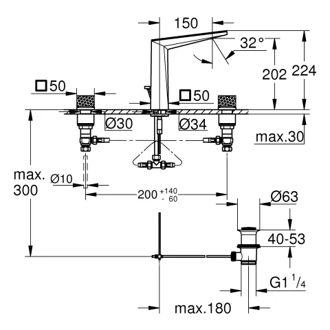 3-Loch-Waschtischbatterie Allure Brilliant Private Collection 20671, mit Knopfbetätigung (Kubus) White Attica Ceasarstone, Zugstangen-Ablaufgarnitur 1 1/4", chrom 3-Loch-Waschtischbatterie Allure Brilliant Private Collection 20671, mit Knopfbetätigung (Kubus) White Attica Ceasarstone, Zugstangen-Ablaufgarnitur 1 1/4", chrom