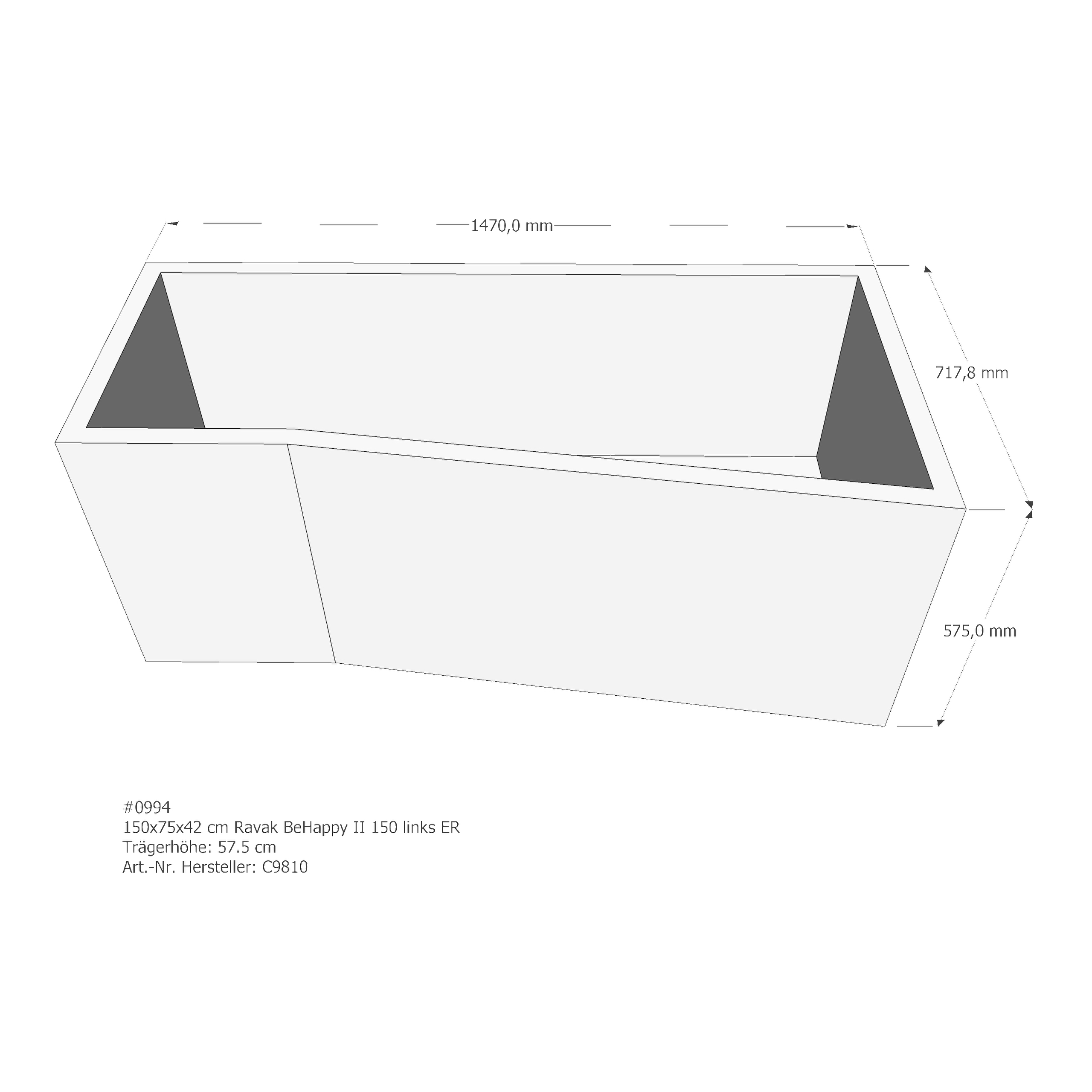 Badewannenträger für Ravak BeHappy II 150 links 150 × 75 × 42 cm