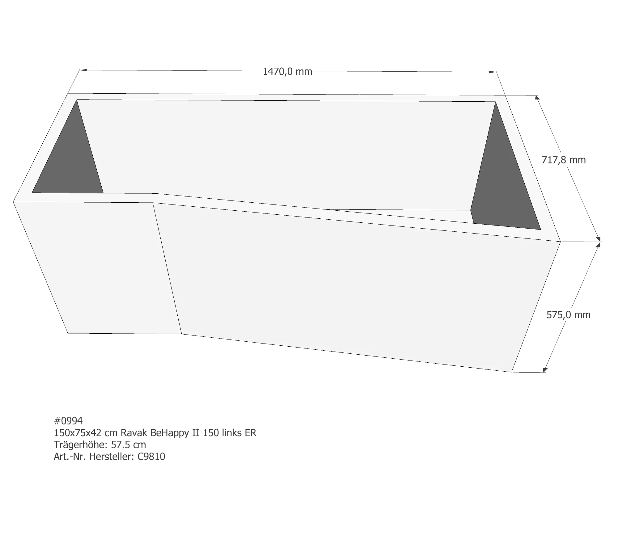 Badewannenträger passend für Ravak BeHappy II 150 links links 150 × 75 × 42 cm Badewannenträger passend für Ravak BeHappy II 150 links links 150 × 75 × 42 cm