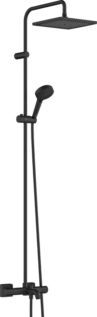 Hansgrohe Vernis Shape Showerpipe 240 1jet mit Wannenthermostat, mattschwarz, 240 x 240 mm Brausekopfgröße, Aufputzinstallation Hansgrohe Vernis Shape Showerpipe 240 1jet mit Wannenthermostat, mattschwarz, 240 x 240 mm Brausekopfgröße, Aufputzinstallation