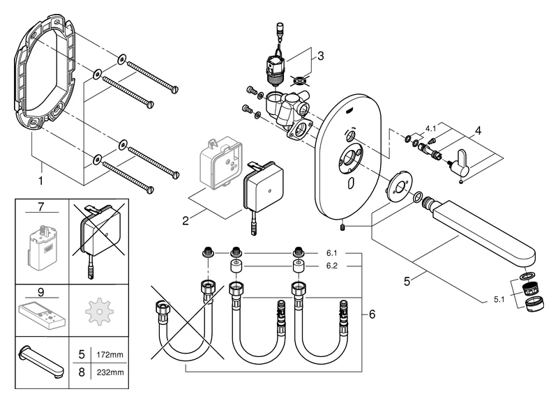 Infrarot-Elektronik für Waschtisch Eurosmart CE 36315, mit Mischung, Fertigmontageset für UP-Einbaukasten 36 339 001, mit Steckertrafo 100-230 V AC, 50-60 Hz, 6 V DC, Ausladung 170 mm, chrom